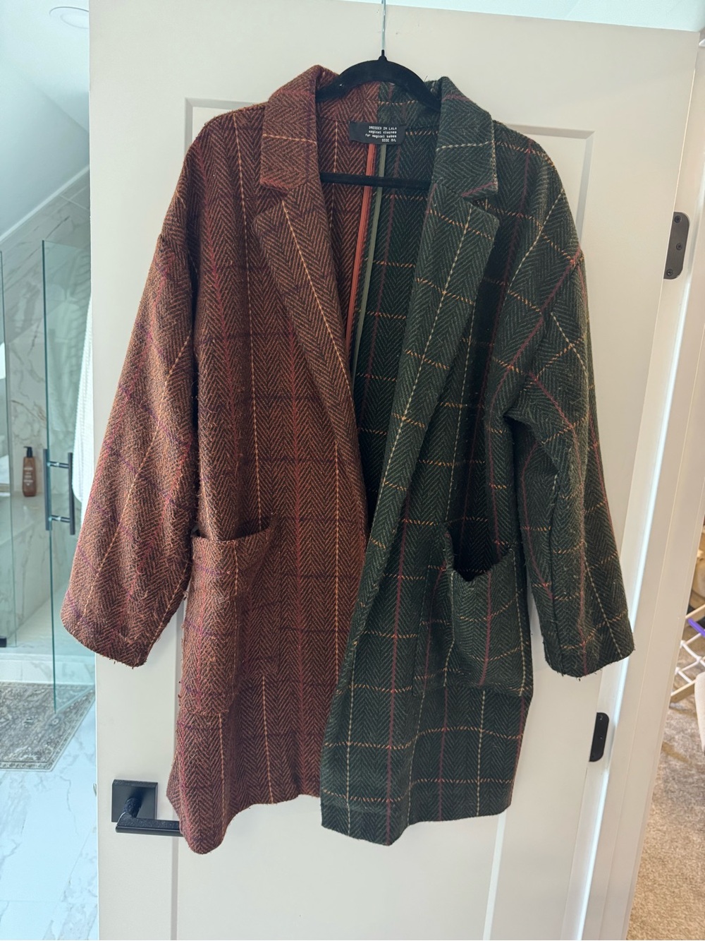 Dressed in LALA Two-Tone Plaid Wool-Blend Pea Coat — Brown & Green